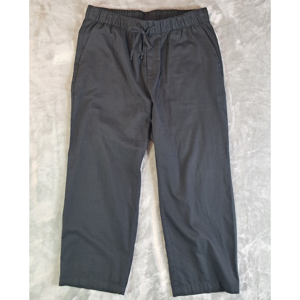 Gap Womens Large Black Easy Twill Pants Mid Rise Elastic Waist Drawstring